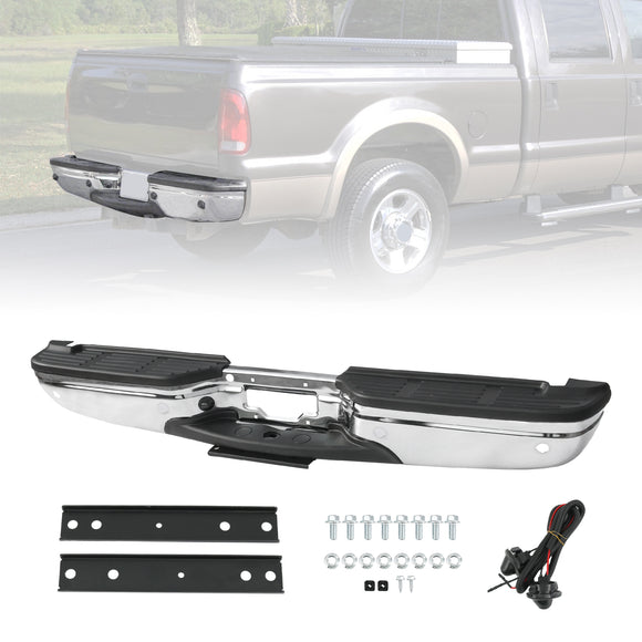 JDMSPEED FOR 1999-2007 FORD F-250 CHROME REAR STEP BUMPER W/ PARK SENSOR HOLES