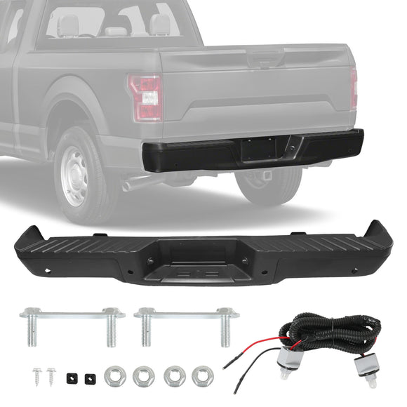 JDMSPEED Black Rear Step Bumper Assembly Fits For Ford F150 2009-2014 With Sensor Holes