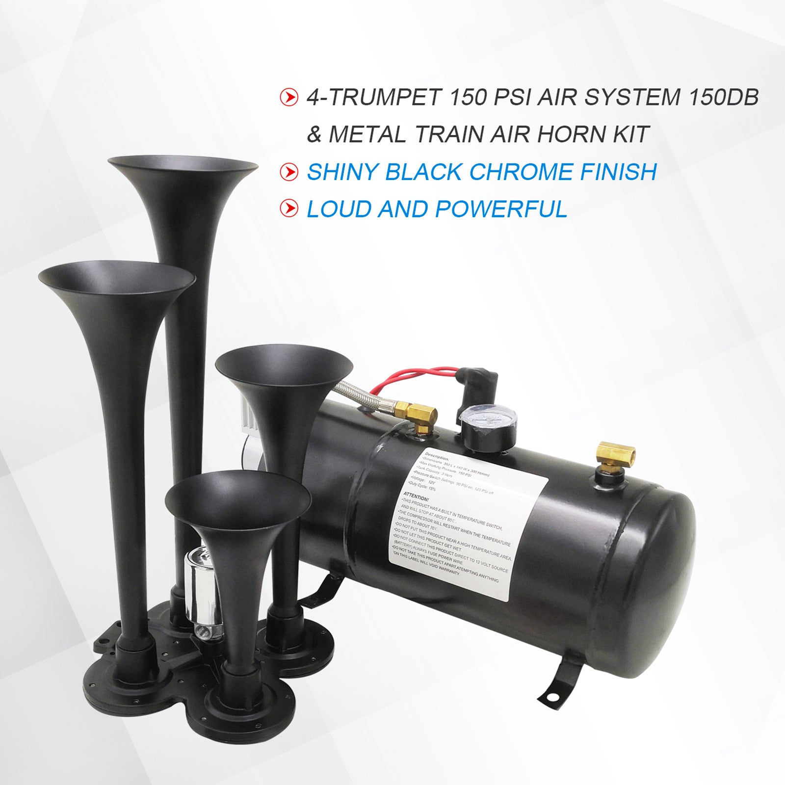JDMSPEED 150DB 4 Trumpet Air Train Horn 150 PSI Air Compressor Kit