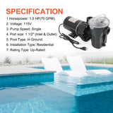 JDMSPEED  1.5HP Above Ground Pool Pump W3SP1580X15 For Hayward with 6' Cord