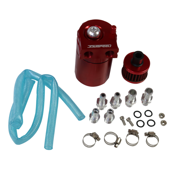 JDMSPEED Red Oil Catch Can Tank Reservoir Breather Aluminum Cylinder Engine w/ Filter Kit