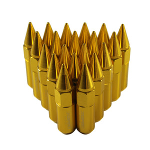 JDMSPEED 20PCS Gold Cap Spiked Extended Tuner Aluminum M12X1.5 60mm Wheels Rims Lug Nuts