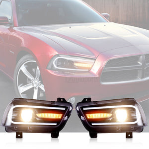 JDMSPEED For 2011-2014 Dodge Charger Headlights LED Sequential Turn Indicator 2015 Model